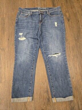 Womens GAP Sexy Boyfriend Distressed Jeans Size 12 Blue Denim Relaxed Fit